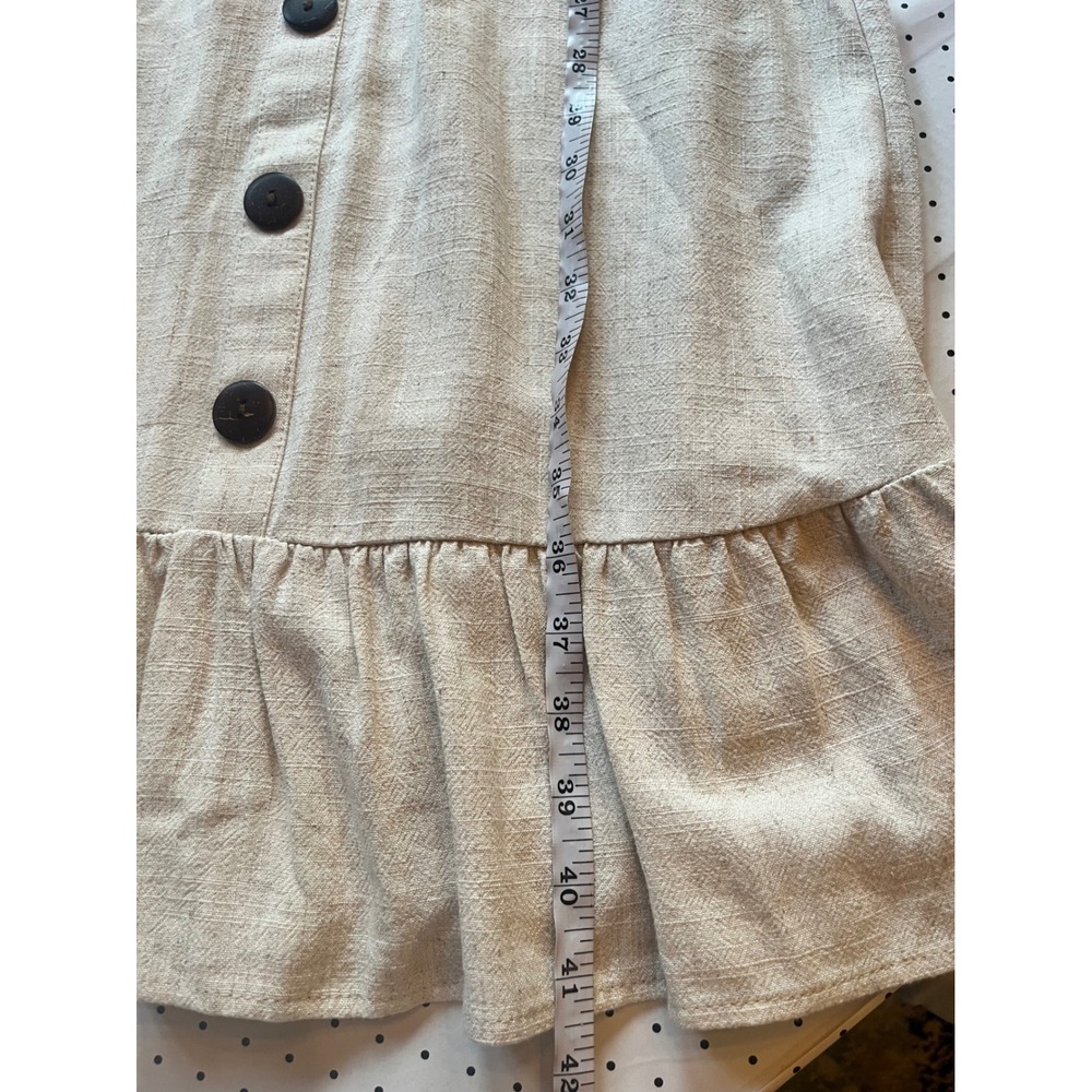 Monteau Los Angeles Linen Blend Button Front Midi Dress Beige Ruffle Hem M - Picture 7 of 9